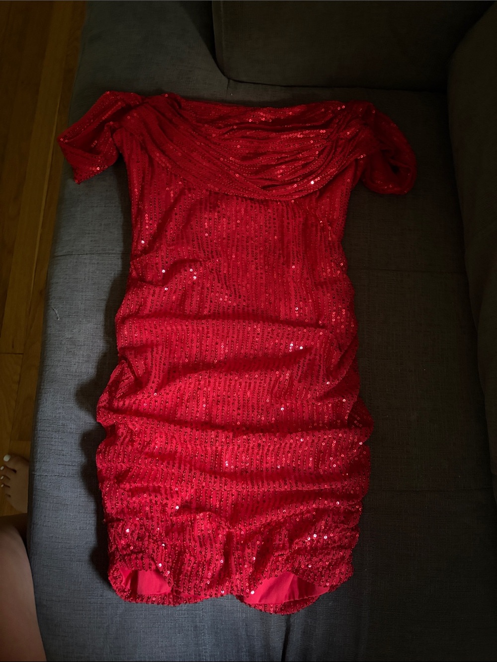 Amazon Red Sequin Off-Shoulder Mini Dress